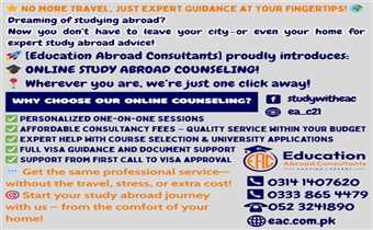 Get online student visa counseling ! No need to travel ~ get advantage with EAC online counseling across Pakistan ~