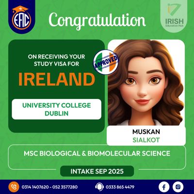 Congrats to Miss Muskan on getting irish study visa