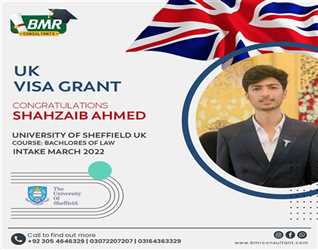 Congratulation Shahzaib ahmed virk  for getting Visa in Bachlores of law in university of Sheffield london.
