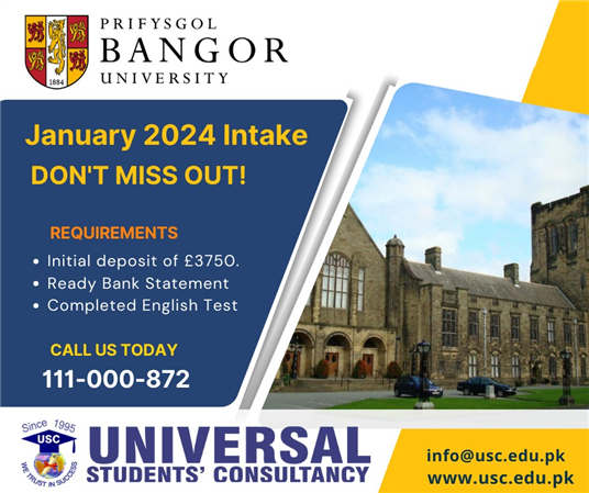 Bangor Unversity ad Jan  Intake
