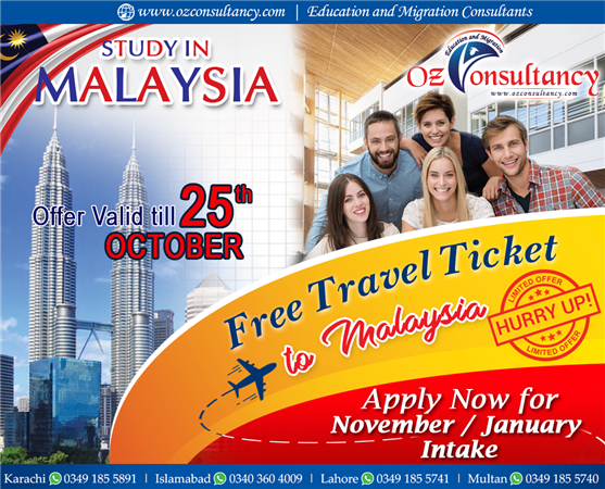 Apply now for Student Visa - Malaysia and Avail FREE AIRFARE through OZ Consultancy..!!